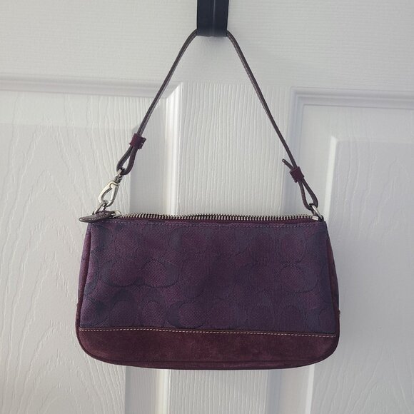 Coach Y2K Demi Baguette Bag Wristlet Signature Monogram Purple Leather Trim 6094 - Picture 1 of 10